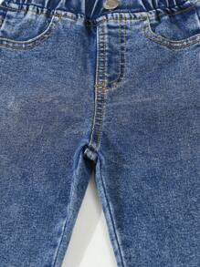 SHEIN Quần denim cơ bản cho bé trai, nhẹ, thoải mái, mềm mại, giặt sạch, lưng thun co giãn, phù hợp cho mọi mùa - Rửa trung bình - Xem 5