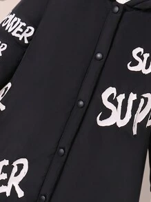 SHEIN Girls Casual Jacket With Letter Print, Thick Design Suitable For Cold Weather, Fashionable And Versatile, Winter - Black - View 6