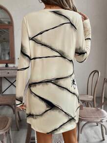 INAWLY 女士休闲字母与卡通印花圆领长袖中长连衣裙，秋季 - 杏色 - 查看 2