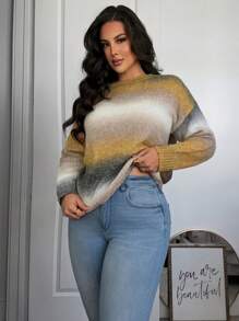 SHEIN Essnce Plus Size Ombre Crewneck Pullover Sweater, For Winter - Multicolor - View 5