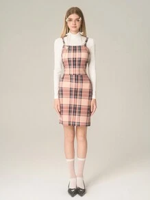 3pcs Set For Teenage Girls: Elegant Retro Knitted Elastic Plaid Camisole Top, Mini Skirt, High Neck Long Sleeve T-Shirt - Multicolor - View 6