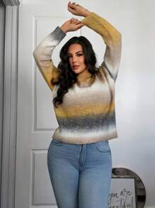 SHEIN Essnce Plus Size Ombre Crewneck Pullover Sweater, For Winter - Multicolor - View 6