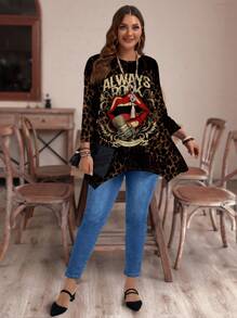 SHEIN LUNE Plus Size Women New Year Casual Colorblock Striped Side Slit  T-Shirt Autumn T-Shirt