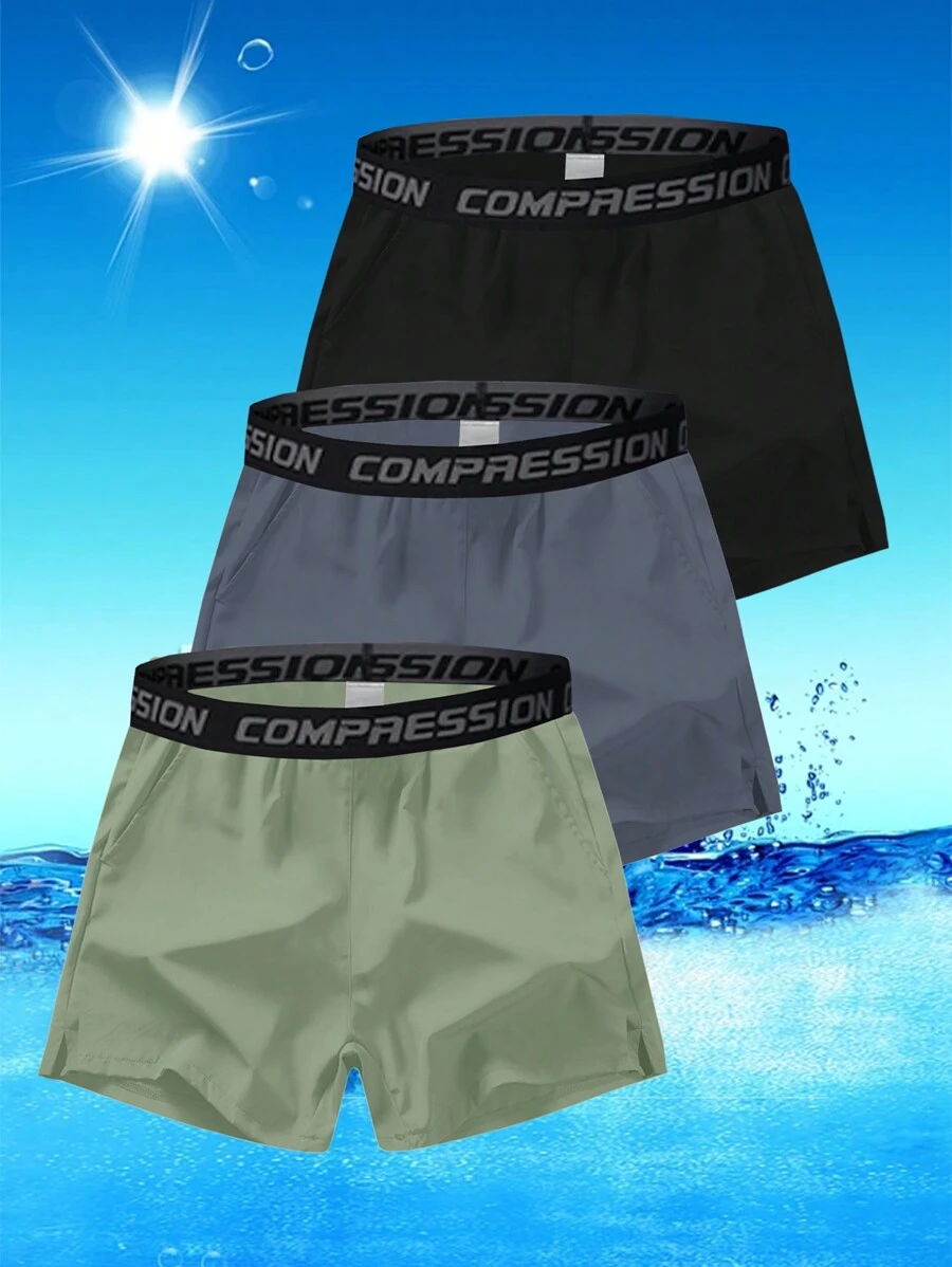 Manfinity Sport Corelite 男士纯色拼接字母印花休闲短裤，适合日常穿着 - 彩色 - 查看 1