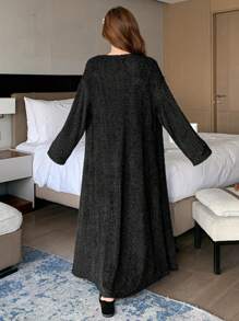 DAZY Long Plush Bathrobe, Simple Design For Winter Home Wear - Black - View 2