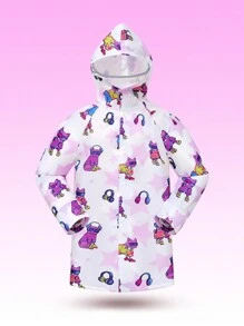 Boys' Long Sleeve Hooded Allover Print Dog Pattern Waterproof Poncho Raincoat - White - View 1