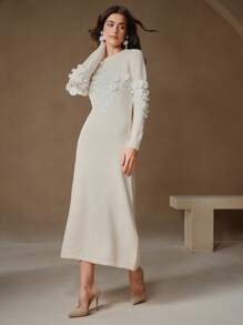 Anewsta Handmade Sequin Decor Delicate Knitted Sweater Dress - Apricot - View 5