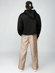 Manfinity VCAY Men's Letter Print Pocket Hoodie Sweatshirt, For Fall Winter - Black - View 5