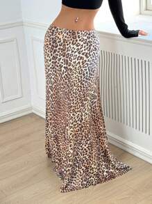 Muchica Falda larga de cintura alta con estampado de leopardo para mujer - Multicolor - Ver 5