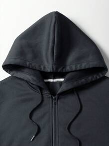 INAWLY 大码女式纯色长袖拉链抽绳连帽卫衣，秋冬季，毕业季，教师节，返校季 - 深灰色 - 查看 3