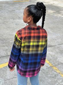 SHEIN Explorewe Tween Girl Casual Single-Breasted Color Block Plaid Loose Blouse - Multicolor - View 2