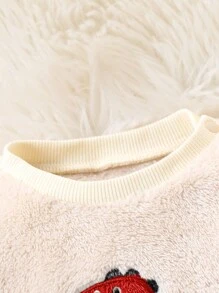 SHEIN 2pcs Baby Boy Cute Dinosaur Embroidery Print Flannel Long Sleeve Top And Long Pants Sleepwear Set, Autumn/Winter - Red - View 5