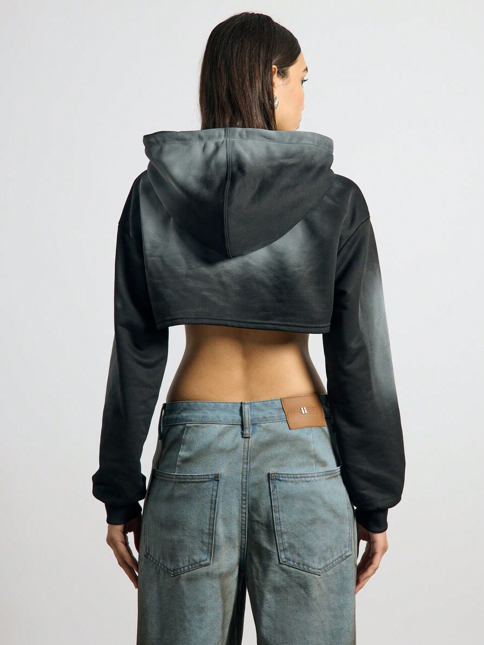 AiiRZ Washed Effect Ultra Crop Drawstring Hoodie