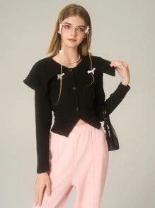 2 件套优雅可爱的现代通勤套装，适合少女：高领毛衣上衣和阔腿裤