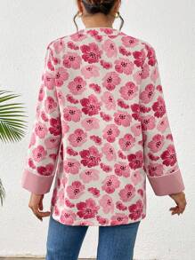 SHEIN Clasi 1pc Women Floral Print Long Sleeve Front Button Down Shirt With Pockets, Random Prints - Multicolor - View 2