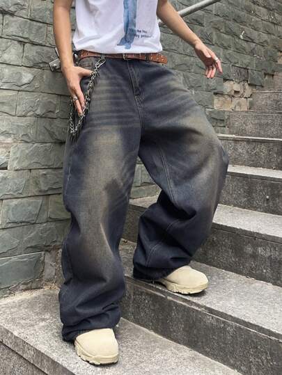 Manfinity EMRG 男士休闲多口袋简约设计牛仔裤，日常穿着