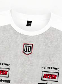 Manfinity Hypemode Áo thun rộng rãi in chữ và số phong cách thể thao thường ngày cho nam, màu sắc khối trễ vai, mùa hè - Xám - Xem 5