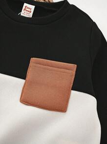 Cozy Pixies 2 Stücke/Set Baby Jungen Kontrast Farbe Flicken Gestrickt Weicher Rundhals Langarm Pullover & Jogginghose Set - Schwarz und Weiss - Übersicht 10