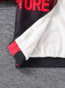 SHEIN Tween Boy Casual Outdoor Red Gradient Thermal Lined Jacket With Letter Prints, For Big Kids