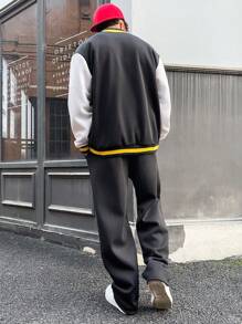 PAVTROS Manfinity Streetrush Men'sDigit Print Long Sleeve Button Up Casual Baseball Collar Jacket And Pants Wide Leg Suit Set, Autumn - Multicolor - View 2