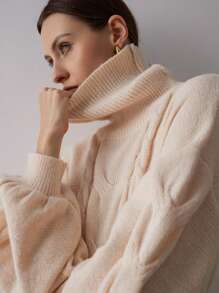 Aveloria Modichic Vestido largo de punto casual con cuello alto, abertura y diseño floral, estética estadounidense de moda para el invierno con suéter de cuello de tortuga en talla grande