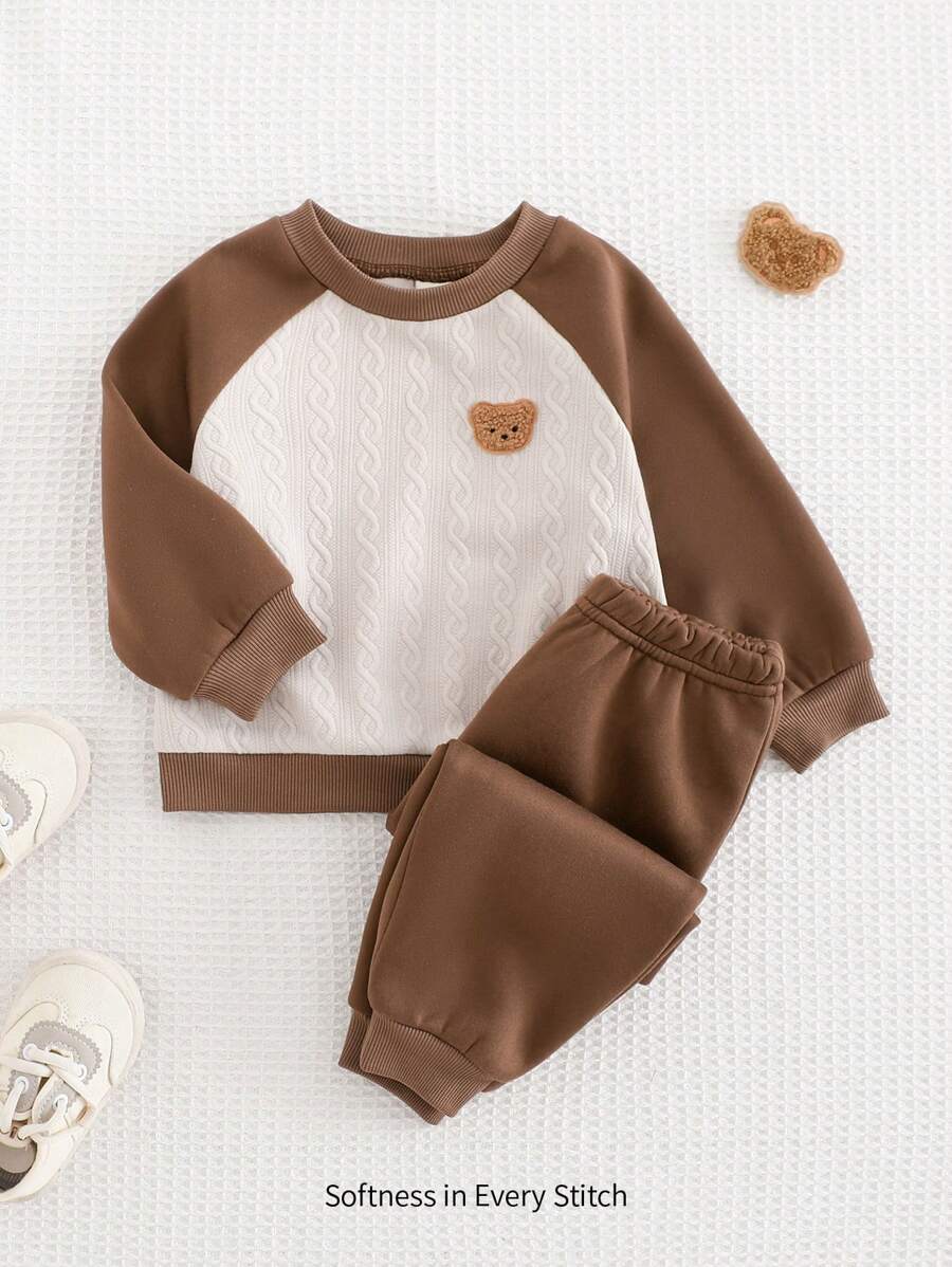 Cozy Pixies 2 Peças Conjunto Menino Bebê Top Gola Careca Manga Raglan Cor Contrastante e Calça com Punho