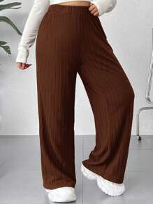 SHEIN EZwear Pantalon droit décontracté et simple de couleur unie grande taille