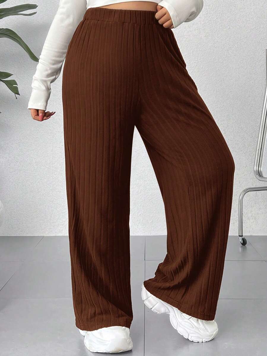 SHEIN EZwear Pantalon droit décontracté et simple de couleur unie grande taille