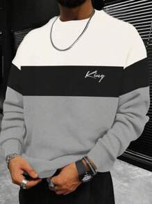 Manfinity Homme Men's Casual Contrast Color Letter Print Crew Neck Long Sleeve Sweatshirt - Multicolor - View 1