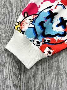 SHEIN 2 件套青少年男孩宽松休闲字母印花连帽衫和运动裤套装 - 彩色 - 查看 5