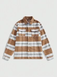 ROMWE MEN Street Life Men's Casual Plaid & Letter Print Jacket, Autumn/Winter