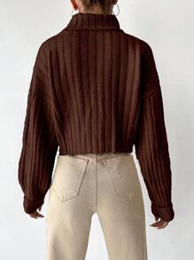 Women's Casual Solid High Neck Drop Shoulder Sweater, Suitable For Autumn/Winter