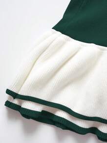 SHEIN Unity Gaun Sweater Elegan Wanita Musim Gugur/Dingin, Kerah Blok Warna, Lengan Panjang, Desain Kancing, Pakaian Musim Gugur untuk Wanita - Dark Green - View 5