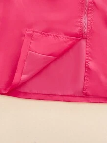 SHEIN Girls Oversized Water-Resistant Hooded Windbreaker Jacket, Loose Fit Graphic Print, For Spring/Autumn - Hot Pink - View 5