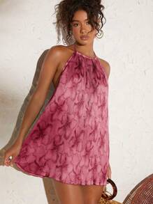 Travachic Vestido casual holgado de mujer con cuello en V y sin mangas con estampado floral