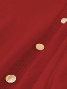 SHEIN Unity Plus Size Women Beige High Neck Button Decor Drop Shoulder Loose Elegant Sweater Dress, Suitable For Autumn And Winter - Burgundy - View 3