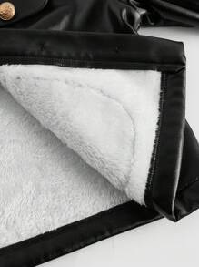SHEIN MOD Giacca in similpelle con collo rotondo, maniche lunghe, tasche e bottoni automatici, giacca in pile, giacca nera da donna, giacca di pelle da donna, giacca invernale da donna, casual business da donna