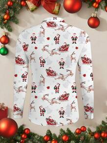 Manfinity Homme 圣诞驯鹿雪橇圣诞老人全身印花男士时尚休闲白衬衫