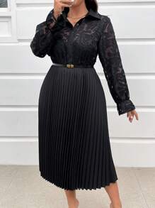 Rometta Đầm Maxi Dự Tiệc Họa Tiết Động Vật Cỡ Lớn, Ren Chắp Vá, Gợi Cảm, Trong Suốt, Trang Phục Mùa Thu Cho Nữ - màu đen - Xem 5