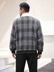 Manfinity Homme Chaqueta casual de hombre con cuello a cuadros y bloques de color, chaqueta ligera y colorida a cuadros para salir, ideal para otoño, regalos para amigos, esposo, novio