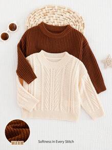 Cozy Pixies 2pcs/Set Baby Boy Embroidered Solid Color Knit Soft Round Neck Long Sleeve Sweater Set