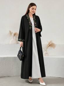 Al Najma Áo khoác cardigan dài thêu hình bướm thanh lịch, mùa thu - màu đen - Xem 7