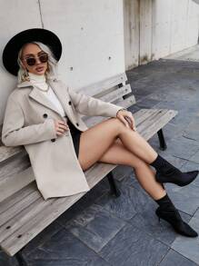 SHEIN Clasi Abrigo unicolor de doble botonadura