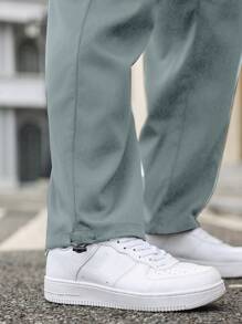 Manfinity Homme Quần Cargo ống rộng màu trơn có dây rút cổ chân cỡ lớn cho nam - Màu xanh Bạc hà - Xem 5