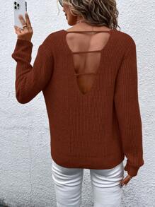 SHEIN LUNE Casual Solid Color Twist Open Back Sweater, Autumn/Winter