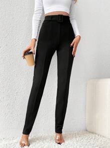 SHEIN Tall 女款高腰束帶緊身褲 - 黑色 - 查看 6
