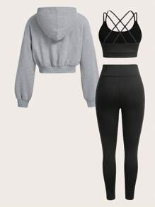 Easithlete 1 bộ Áo hoodie rút dây trơn kèm quần legging Bộ đồ thể thao Áo hoodie tập luyện cho nữ Bộ đồ tập luyện cho nữ - Nhiều màu - Xem 2