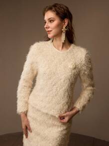 MOTF PREMIUM SOLID STEREO FLOWER DETAIL FLUFFY KNIT TOP - Apricot - View 6