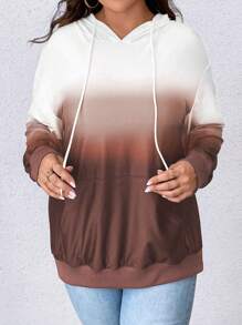 SHEIN LUNE Sudadera con cordón de color degradado talla grande, informal para otoño - Café integral - Ver 6