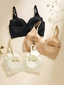 3pcs/Set Casual Comfy Adhesive Wavy Rim Molded Cup Plain Color Bras For Teens - Multicolor - View 2